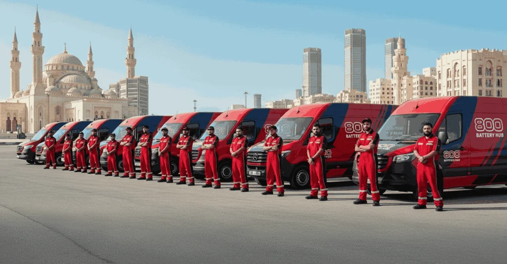 Certified technicians network across Abu Dhabi - 40+ experts for car battery replacement service