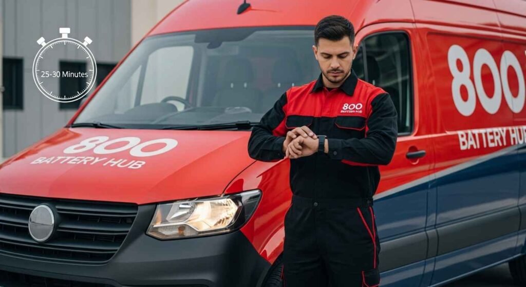 Fast car battery service in Abu Dhabi with average response time of 25–35 minutes