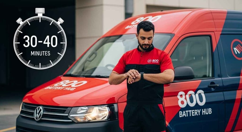 Average response time 30-40 minutes for car battery replacement service in Ras Al Khaimah UAE