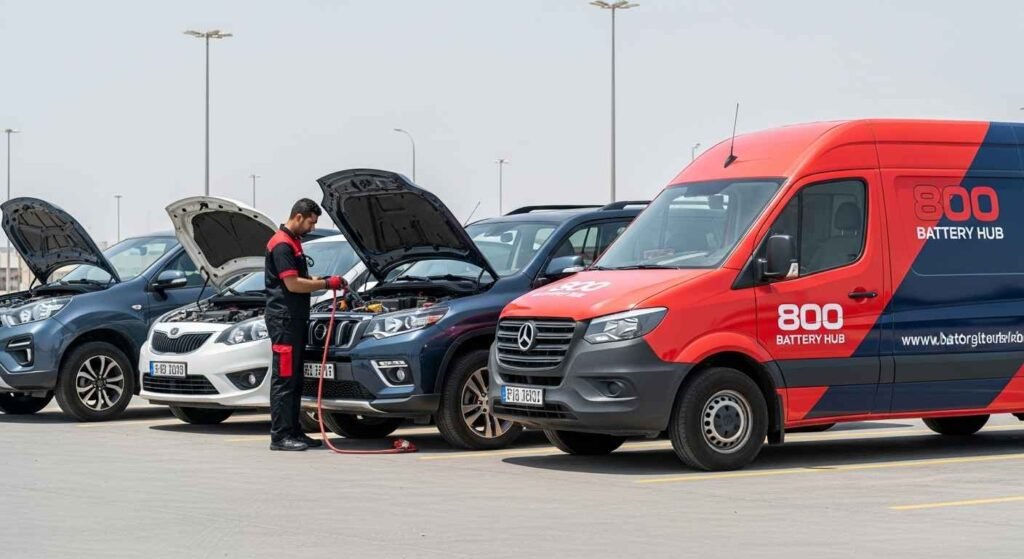 Expert technician performing car battery replacement in Ajman