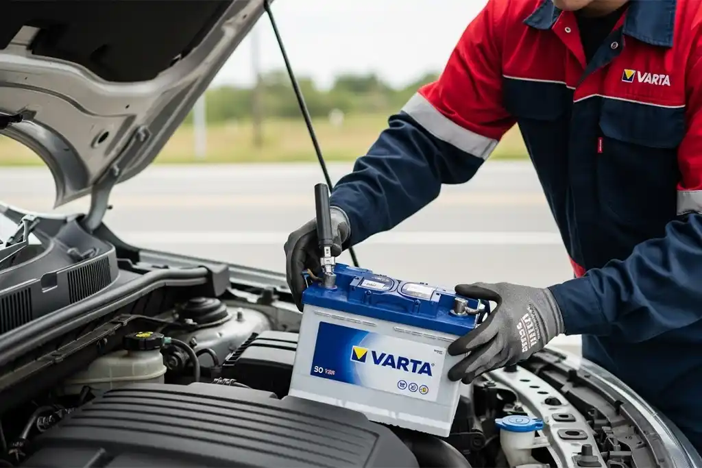 On-site installation of Varta battery at vehicle location