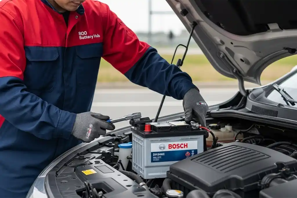 On-site car battery installation at the customer location