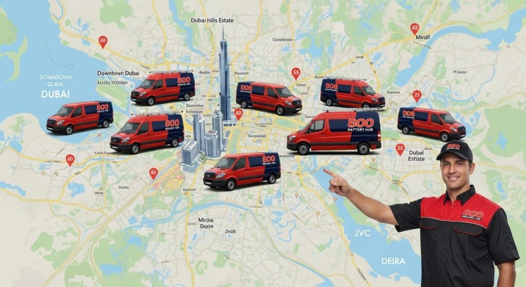 Fast and reliable car battery replacement across Sharjah’s main districts and urban developments