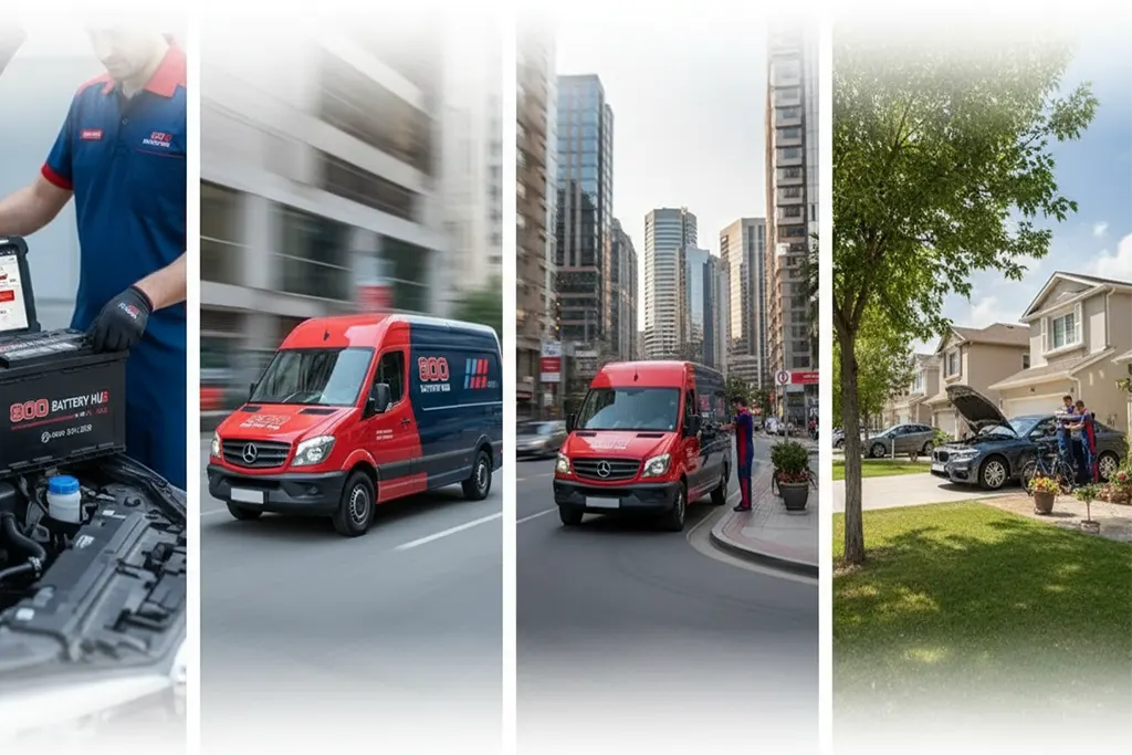 Technician performing car battery replacement in Ajman