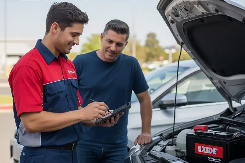 Finalizing payment and registering warranty for installed Exide battery