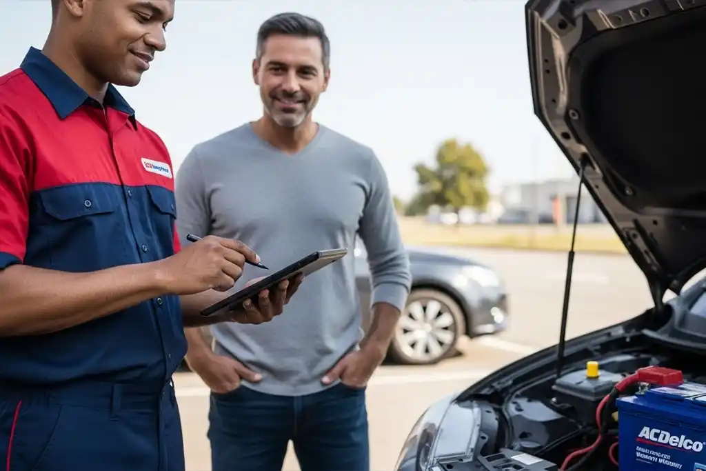 Finalizing payment and registering warranty for installed ACDelco battery