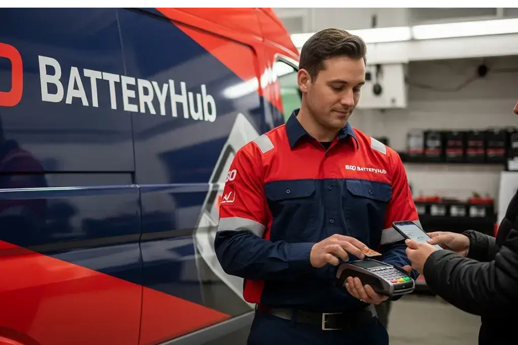 Warranty and payment checking after successful car battery replacement