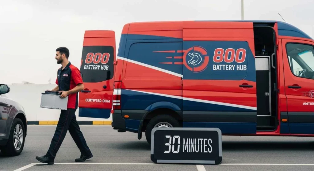 Nearest technician dispatched for car battery replacement service in UAE