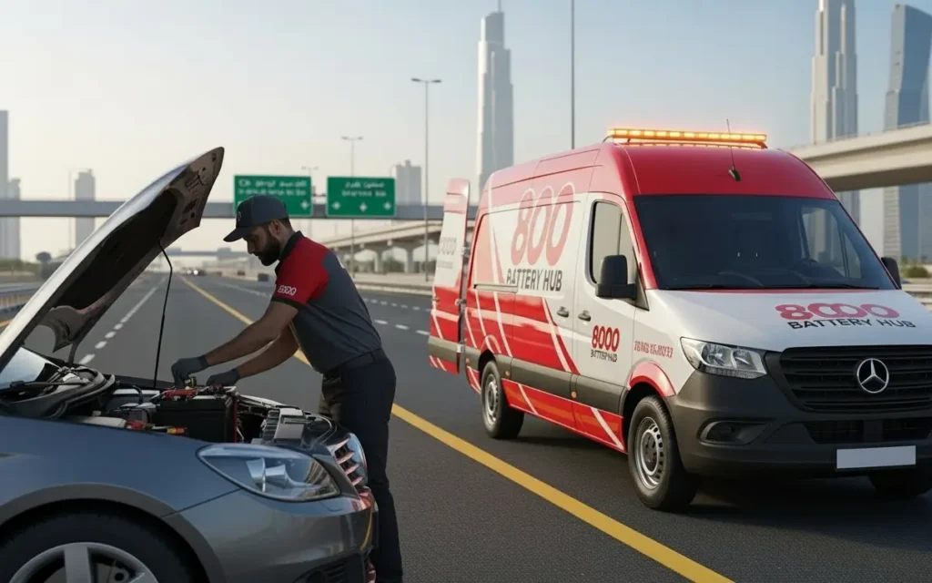 Roadside battery replacement service in UAE