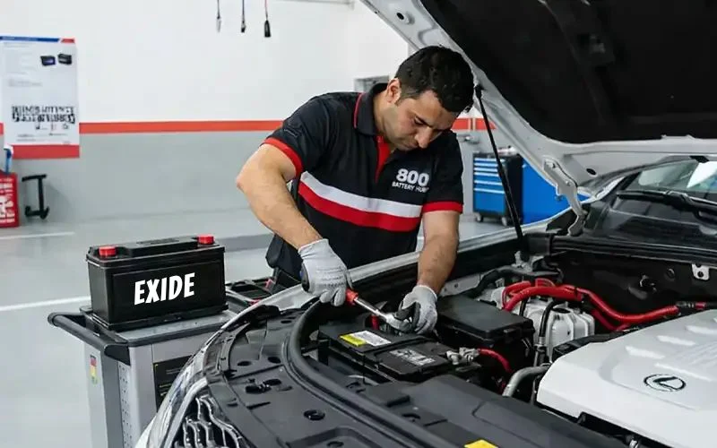 Technician performing professional Kia battery installation and terminal cleaning