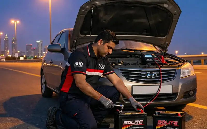 Certified technician replacing Solite battery roadside, providing fast, reliable service to restore power